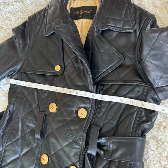 Quilted Black Leather Trench Coat Y2K Baby Phat long black jacket Kimora Lee - Picture 7 of 16